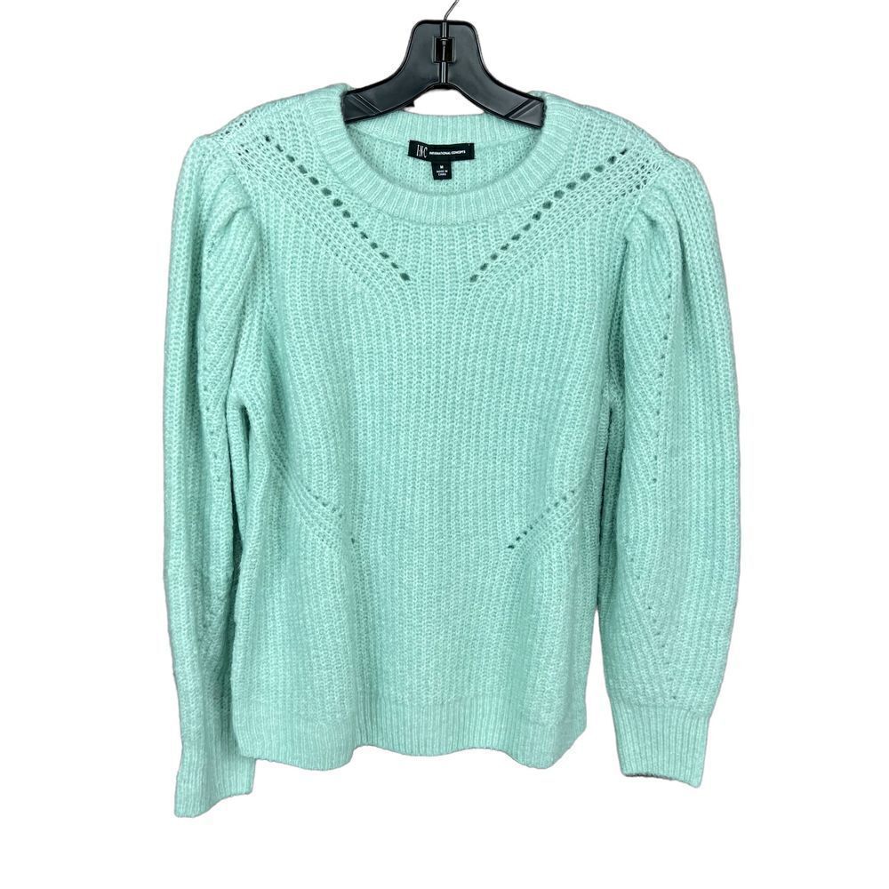 INC International Concepts Paleo Pales Sweater Mint Green Powder Eyelet Medium
